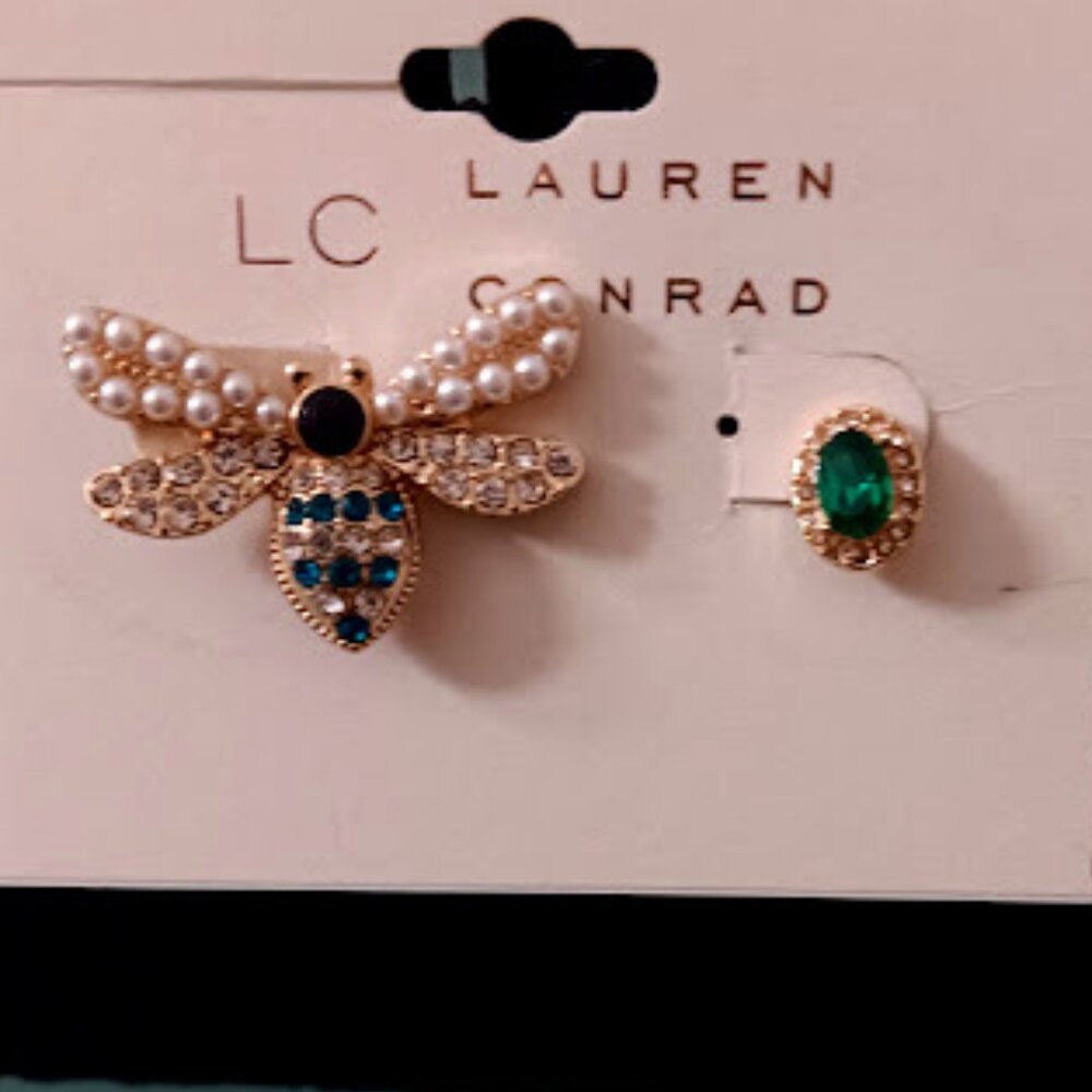LC LAUREN CONRAD Contemporary Gold Multicolor Crystal + Queen Bee Stud Earrings - Picture 1 of 4